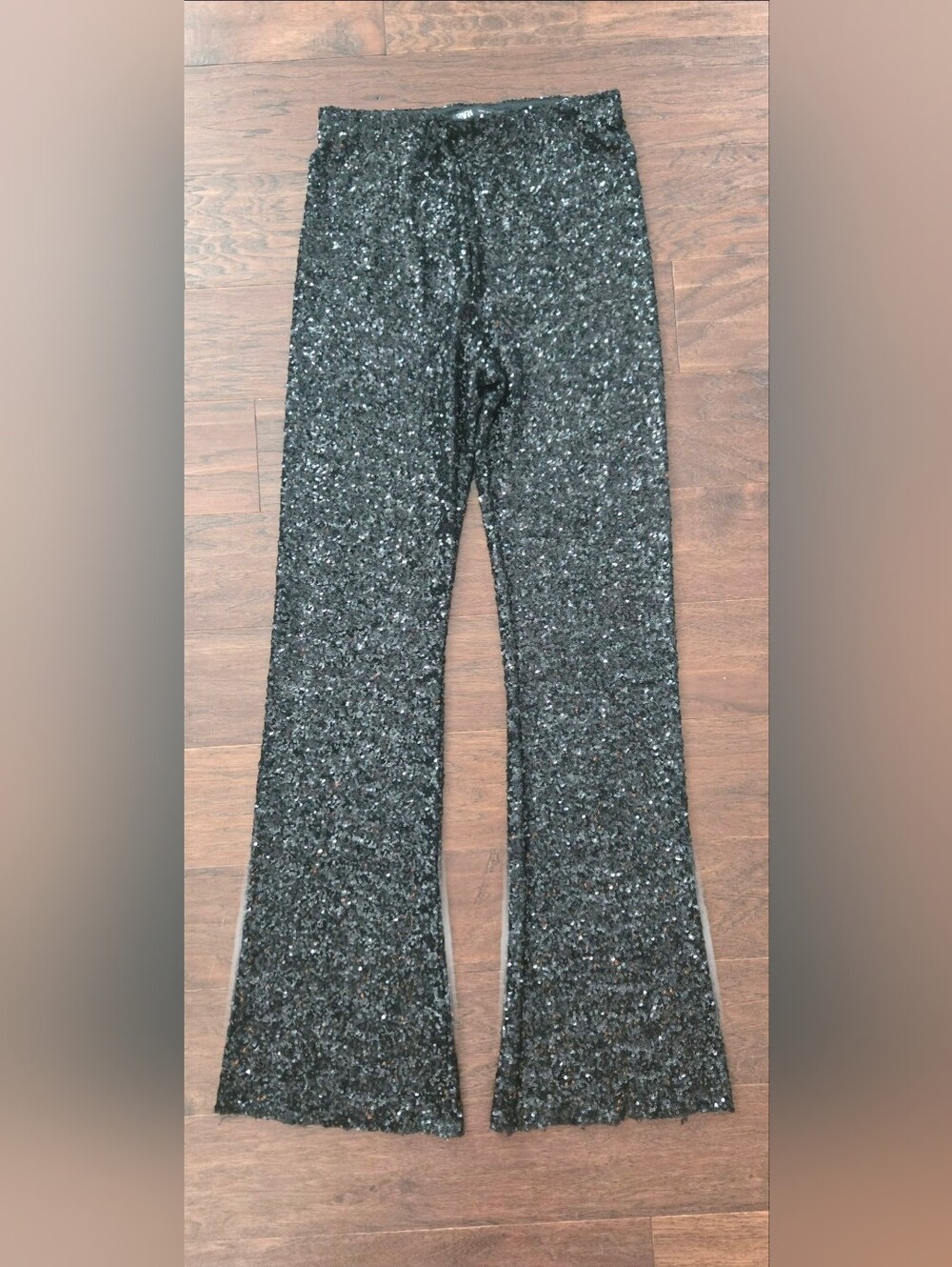 Zara Black Sequin Boot Cut Pants